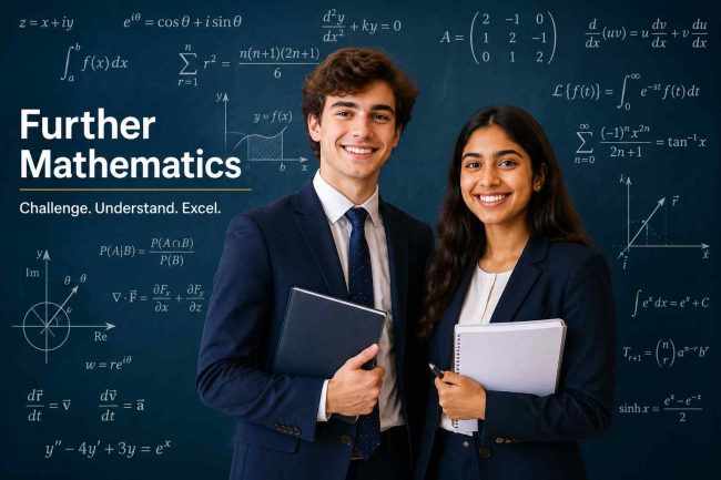 A Level Further Maths tuition with expert Further Mathematics tutors for Edexcel, AQA, OCR, WJEC and Cambridge International A Level. Two successful students studying advanced mathematics including pure mathematics, mechanics, statistics and further maths topics.